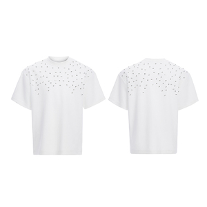 ผู้ผลิตเสื้อยืดคุณภาพสูง เนื้อผ้าหนา ทรงปกติ 220 กรัม ผ้าฝ้ายถัก 100% ปักโลโก้ตามสั่ง ตัวอักษรประดับคริสตัล ระบายอากาศได้ดี - Product Image 5