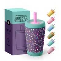 Botella de Agua Infantil Personalizada de 12 oz, Vaso Térmico de Viaje, Libre de BPA, Tapa Antiderrames, Pajita Flexible, Vaso de Acero Inoxidable