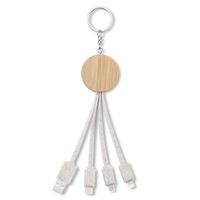 Écologique 3-en-1 Bambou Dégradable USB Chargeur Câble Porte-clés Rapide Promotionnel TPE Veste pour Téléphone Mobile
