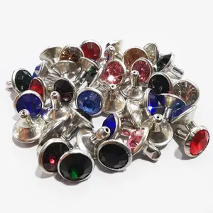 Custom sizes Silver Metal Border Colorful High Quality Rhinestone Button Brass Tubular Rivet For Leather Garment Shoe And Bag