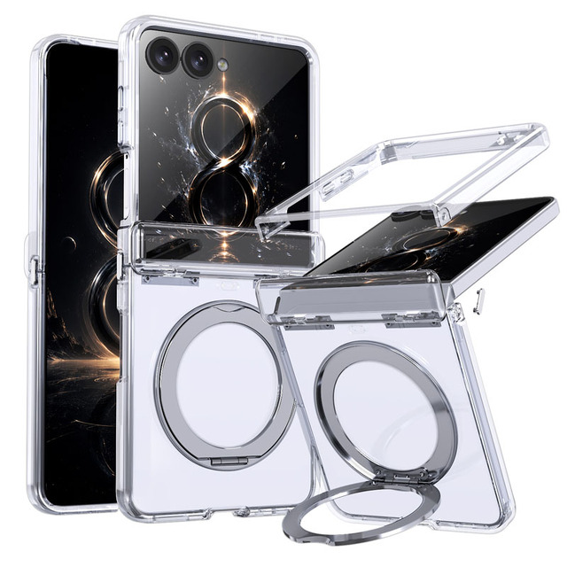 For Samsung Galaxy Z Flip 8 Luxury Magnetic Foldable Case with Metal Rotating Ring Stand Hinge Cover Spring Mechanism Protection
