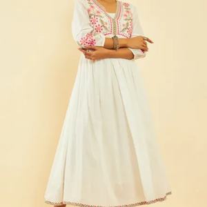 Vestido de Primavera/Otoño, Ropa de Lujo, Bordado Floral, Vestido Largo de Lino y Algodón Blanco para Mujer - Product Image 2