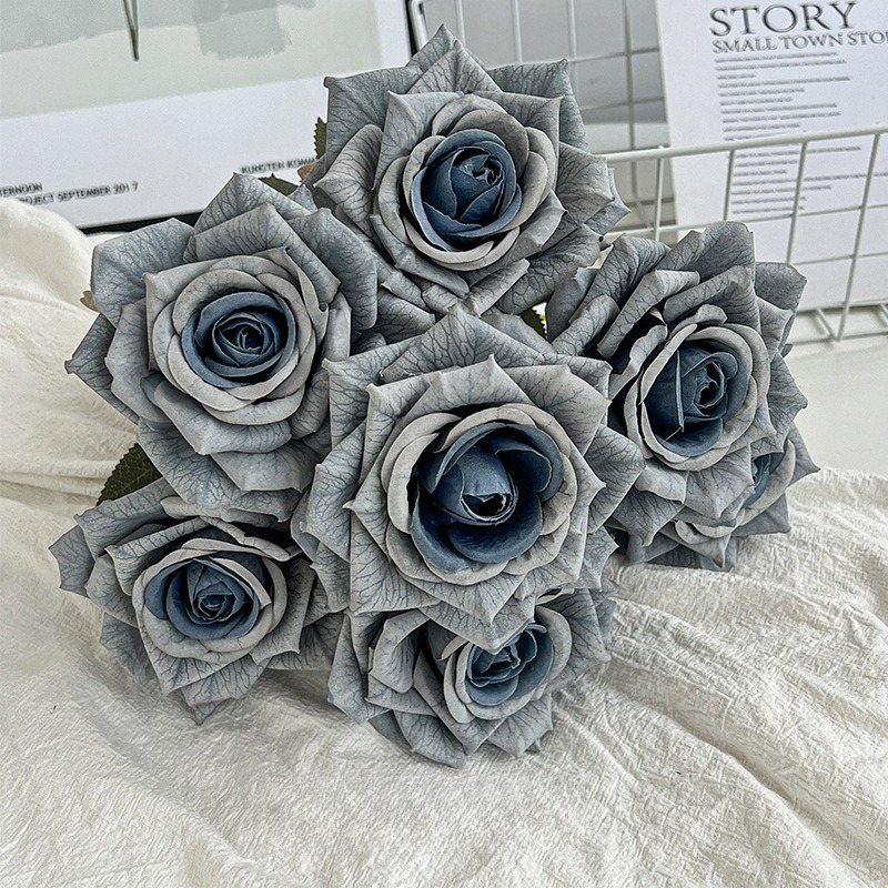 upgraded version-7-head embossed cappuccino bouquet-misty blue