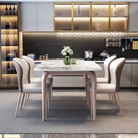 Ensemble de table à manger moderne et économique VL avec 4 ou 6 chaises, plateau en céramique ou en pierre frittée, structure en métal pour la maison ou le restaurant