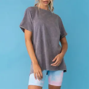 T-shirt oversize da palestra con lavaggio acido in cotone poliestere oversize sportivo da donna carino personalizzabile