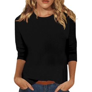Camiseta de Manga 3/4 para Mujer, Tallas Grandes, Cuello Redondo, Color Sólido, Estilo Casual Básico de Verano, Dropshipping Shopify - Product Image 1