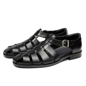 Sandales en cuir pour hommes, style rétro et tendance, respirantes, avec boucles réglables, chaussures habillées pour hommes de style rétro. - Product Image 4