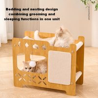 Lit pour chat en bois de luxe avec griffoir intégré 2 en 1, meuble pour chat d'intérieur, grand espace, mobilier pour chat pour chats corpulents