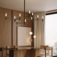 Lustre LED moderne 9 bras en forme de pieuvre, anti-éblouissement, élégant, en laiton antique, installation suspendue, lumière chaude douce 2700K