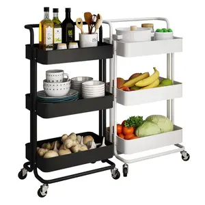 3 Tier Rolling Utility Storage Cart With Handles And Roller Wheels Craft Cart For Kitchen Coffee Bar Microwave Cooking Station