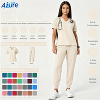 Ensemble de blouses médicales personnalisées pour femmes, haut à manches bouffantes, pantalon de jogging multi-poches, OEM
