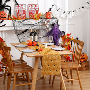 Halloween 3D Quilted Embroidered Pumpkin Table <strong>Runner</strong> 100% Polyester <strong>Washable</strong> &amp; Durable for Party and Home Decor - Product Image 3