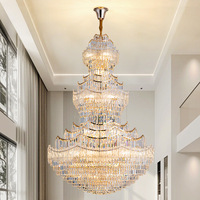 Lustres en cristal K9 de luxe modernes, grands et longs, à hauteur réglable, blanc chaud, pour villas duplex et escaliers à plafonds hauts