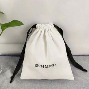 Custom Color Reusable Custom Logo Printed White Cotton Drawstring Cover Bag Gift <b>Pillow</b> Dust Pouch Organic Dust Bag - Product Image 5