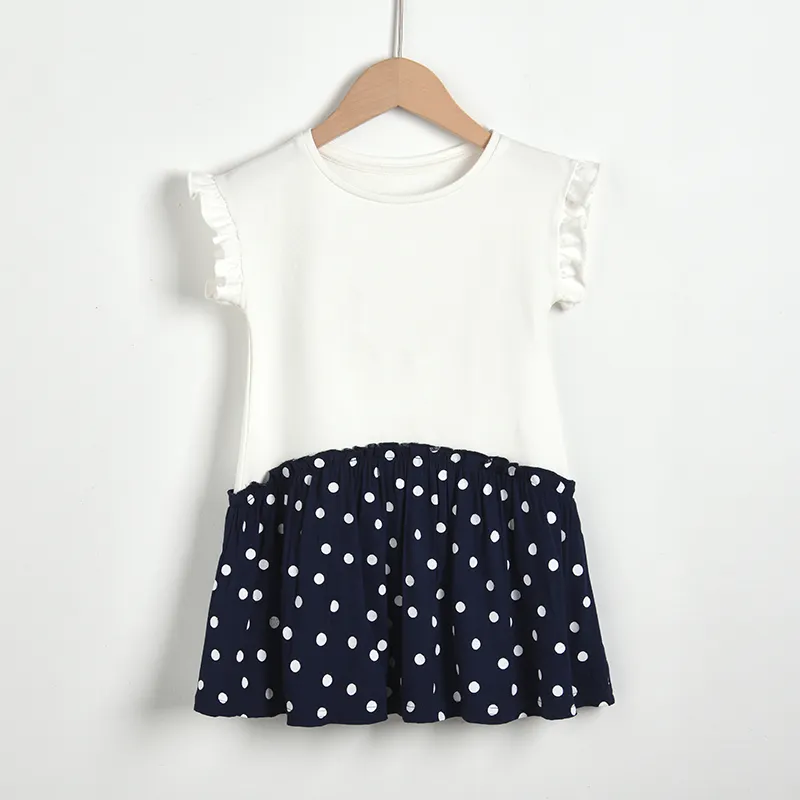 Girls Long Sleeve Dress Black And White Polka Dot Skirt Girls Classic Skirt Stitching Skirt