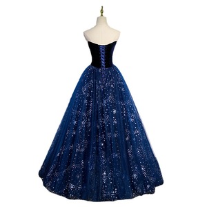 Blue Off The Shoulder Ball Gown Empire Waist Royal Blue Tulle Sparkle Evening Dress For Formal Events - Product Image 5
