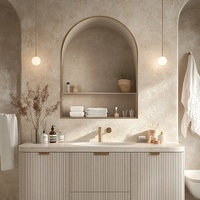 Meubles-lavabos flottants de luxe de style européen 2026 avec miroir LED moderne en PVC/MDF – Ensemble de meubles de salle de bain en promotion pour appartements