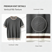 LANMORN Kemeja Rajut Lengan Pendek Musim Panas Terbaru untuk Pria, Warna Blok Bergaris Sutra Es Bernapas Slim Fit Bisnis