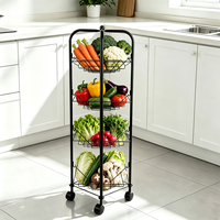 Chariot de rangement mobile en métal à 4 niveaux DaS avec paniers en fil métallique et roulettes, étagère de présentation pour légumes et fruits de cuisine