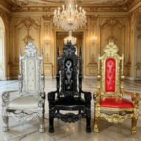 Fauteuil Trône en Velours Doré Antique et Bordeaux, Fauteuil d'Appoint de Style Royal, Chaise en Lin Rembourrée, Fauteuil en Acajou Sculpté à la Main