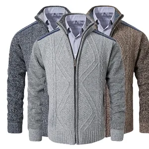 Özel erkek anti-boncuklanma hırka kazak tam Zip Up standı yaka Slim Fit rahat kablo örme ceket ile S M L XL XXL boyutları
