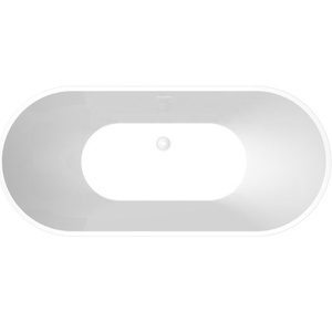 <span class=keywords><strong>Baignoire</strong></span> ovale autoportante en acrylique blanc brillant à nervures horizontales <span class=keywords><strong>de</strong></span> 1,6 m, <span class=keywords><strong>baignoire</strong></span> profonde moderne avec trop-plein central - Product Image 4