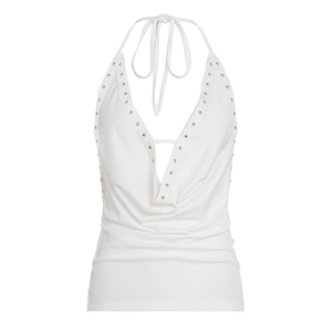 Tops sin mangas con cuello en V y tachuelas estilo Y2K para mujer, sexy, vintage, transpirables, de punto, para verano, estilo urbano, venta al por mayor - Product Image 6