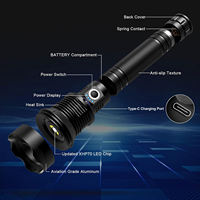 Lampe torche XHP70 2000LM longue portée 300m, projecteur rechargeable USB-C en alliage d'aluminium avec zoom et double batterie 26650