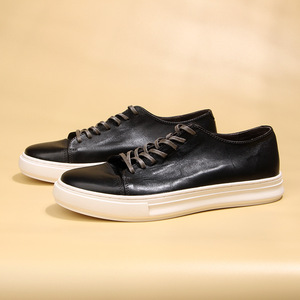 Zapatillas Casuales de Piel Genuina para Hombre, Negras con Cordones, a la Moda, Juveniles, para Caminar - Product Image 3
