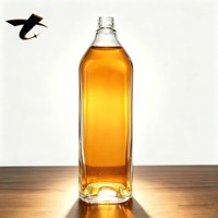 Bouteille en verre carrée de 1000 ml avec bouchon, surface décorée, motif imprimé de 15 ml, bouteille à liqueur, bouteille à spiritueux, finition lisse décorative