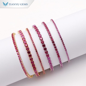 Tianyu Gems 925 Silver Gradient Pink Fancy-Colored Gemstone Tennis Necklace Setting Classic Gold Plated Luxury Jewelry - Product Image 1