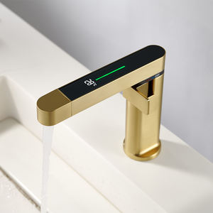 Grifo mezclador de lavabo extraíble de lujo, grifo de lavabo digital de 2 vías, grifo de lavabo de baño de oro cepillado montado en cubierta - Product Image 2