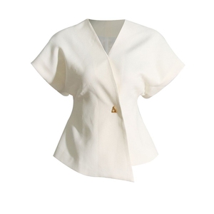 Chaleco de un botón asimétrico con hombros caídos y cintura entallada para mujer, blusa de moda - Product Image 6