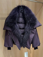Janveny 2026 Nouvelle Veste Courte Matelassée Hiver pour Femme avec Col en Véritable Fourrure de Raton Laveur, Coupe Ample, Imperméable, 90% Duvet de Canard Blanc, Parka Chaude