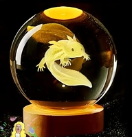 Lampe boule de cristal gravée au laser 3D Axolotl Veilleuse multicolore Boule de verre Salon Chambre boule de cristal lumière