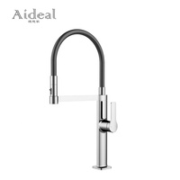 Robinet de cuisine moderne chromé en promotion avec flexible en silicone noir extractible, mitigeur d'évier de cuisine à poser sur comptoir en laiton