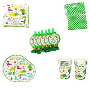 Ensemble de fête d'<span class=keywords><strong>anniversaire</strong></span> sur le thème des dinosaures, serviettes en papier, gobelets en papier, assiettes en papier, couteau, fourchette, cuillère, kit de décoration, vaisselle - Product Image 2