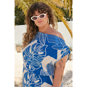Abito lungo in rayon con stampa personalizzata, monospalla, collo a cappuccio, spacco laterale, elegante, estivo, leggero, rilassato, a vita comoda - Product Image 3