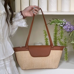 Sac fourre-tout en paille tressée style français marron été 2025 pour femme, sac à bandoulière décontracté pour usage quotidien avec poche zippée - Product Image 1
