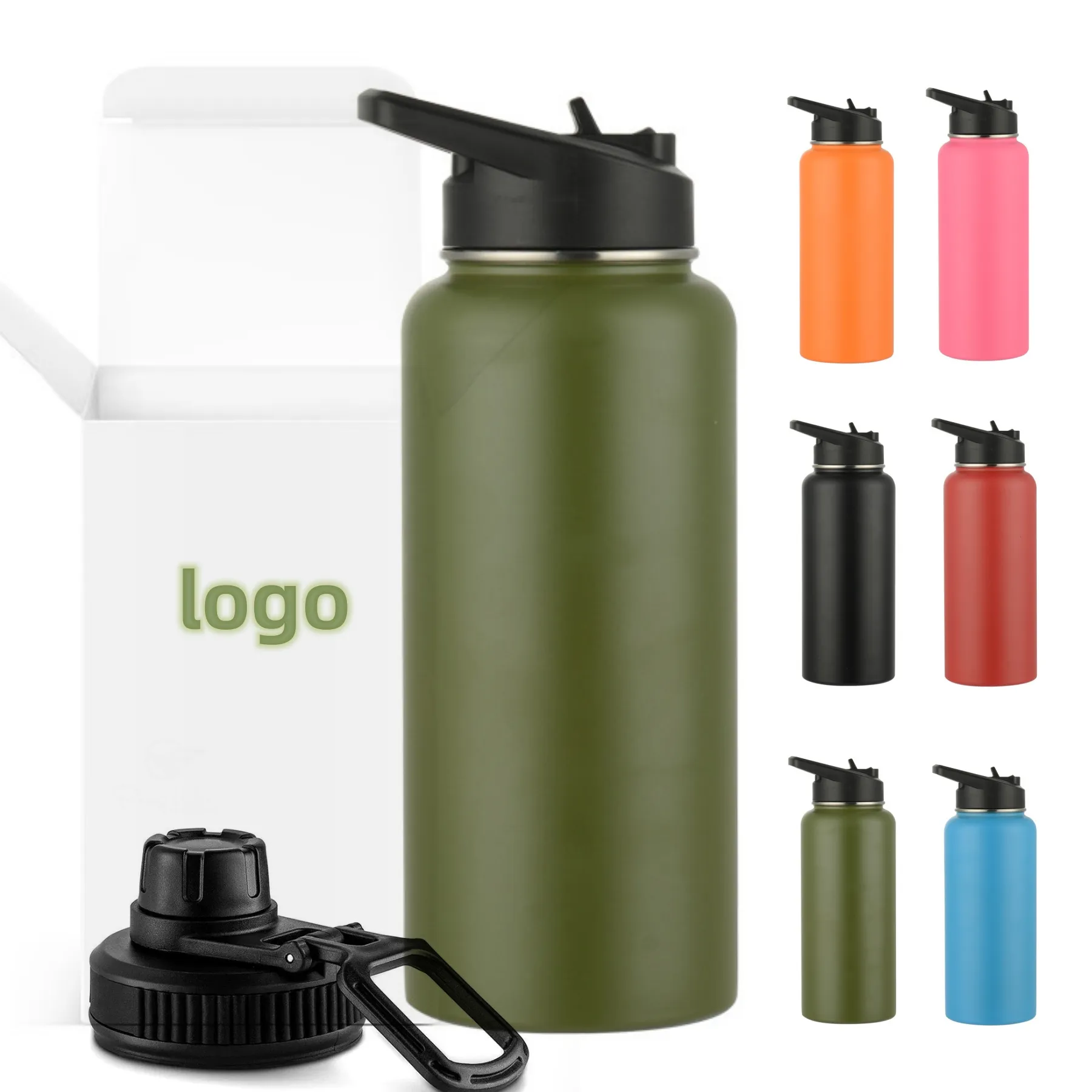 OMD Custom Double Wall Vacuum Flask Insulated 18/8 Stainless Steel Sport Water Bottle with Custom Logo Unique military green