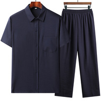 Chemise tissée respirante en fibre pour hommes d'âge moyen et seniors, style chinois, ensemble d'été à manches courtes pour papa