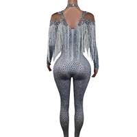 Combinaison sexy une pièce, costume de danseuse, femme, grande taille, mode, franges, manches longues, combinaison de fête, femme, combinaison à strass