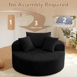 Sillón Lounge Individual Extra Grande Tapizado en Corduroy, Asiento Profundo Tipo Nube, Circular, Sin Ensamblaje - Product Image 4