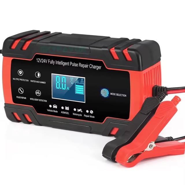 12V 8A 24V 4A Car Battery Charger Multi-battery Mode Lead-acid Smart Foldable Battery Charger for Car Motorcycle Truck Battery