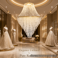 Lustre LED en acrylique doré à étages avec perles de cristal, télécommande, suspension pour plafond, idéal pour mariages, banquets et événements (AC 220V)