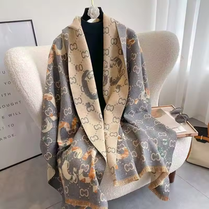 Chales de Pashmina de Doble Cara y Doble Color con Logotipo de Diseñador de Lujo, Bufandas de Cachemira Gruesas y Cálidas para Invierno, Estilo Moderno, Poliéster con Diseño de Hojas - Product Image 3