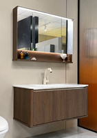 Meuble de salle de bain mural moderne en bois avec miroir LED et deux tiroirs de rangement, disponible en taille personnalisée, vente en gros directe usine