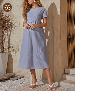 Abito Casual di maternità a vita alta ombrello con orlo <span class=keywords><strong>gonna</strong></span> lunga incinta con tasca a righe - Product Image 2