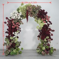 Gapura Bunga Bentuk U 260cm dari Sutra Hijau Burgundy Berkualitas Tinggi, Anthurium, dan Mawar untuk Dekorasi Pintu Masuk Acara Pernikahan