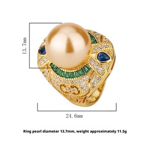 2026 New Arrival Fashion Jewelry Eco-friendly Copper Micro Insert CZ Gold Plated <b>Large</b> 14MM Gold Shell Pearl <b>Rings</b> for Women - Product Image 2